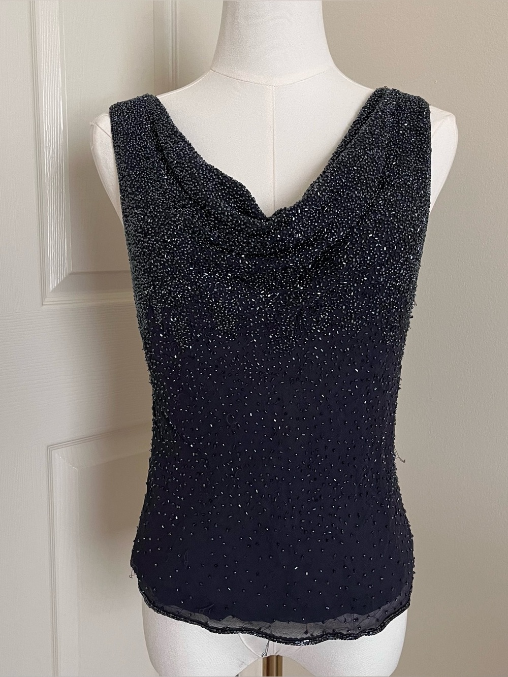 Vintage '90s Monsoon 100% Silk Beaded Cowl Neck Blouse Womens Size 8 Fairy